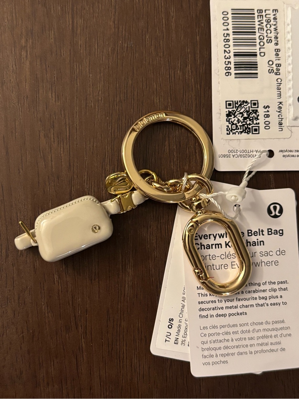 Lululemon everywhere, belt, bag, charm keychain in the cream and gold